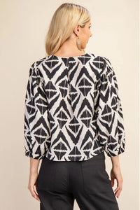 Bold Print V-Neck Top | Beige, Black
