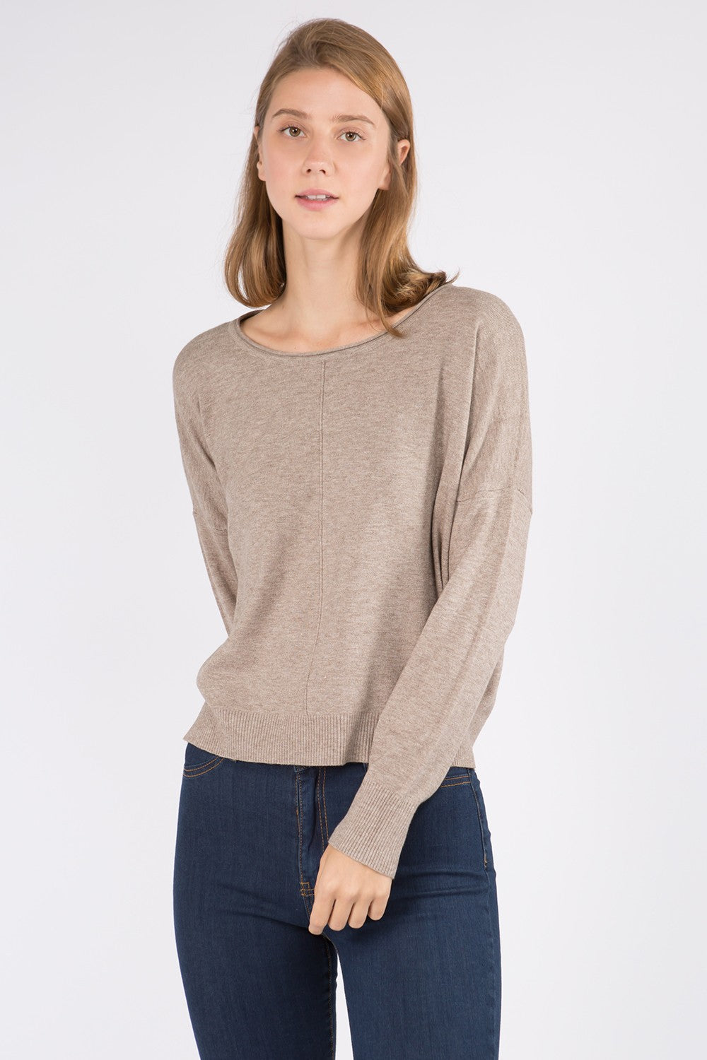 Seam Front Round Neck Pullover Sweater | Various Colors