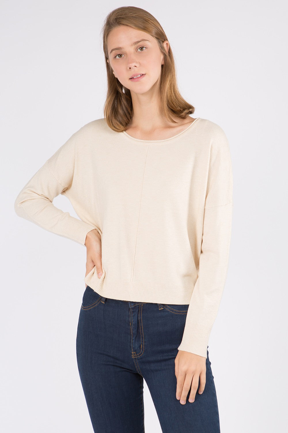 Seam Front Round Neck Pullover Sweater | Various Colors