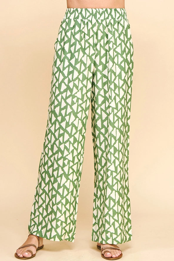 Printed Wide Leg Pants | Green