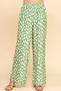 Printed Wide Leg Pants | Green