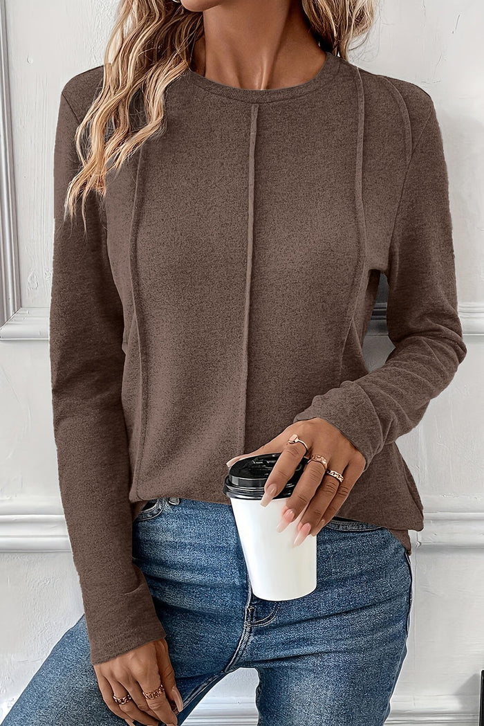 Dahlia Exposed Seam Crew Neck Top | Coffee, White, Black