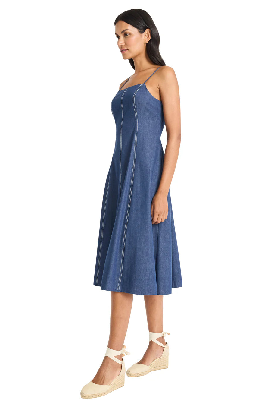 Square Neck Seamed Cami Maxi Dress | Denim