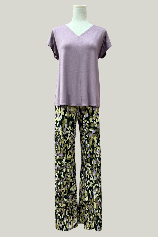 Printed Palazzo Pant | Black/Pink/Lilac Print