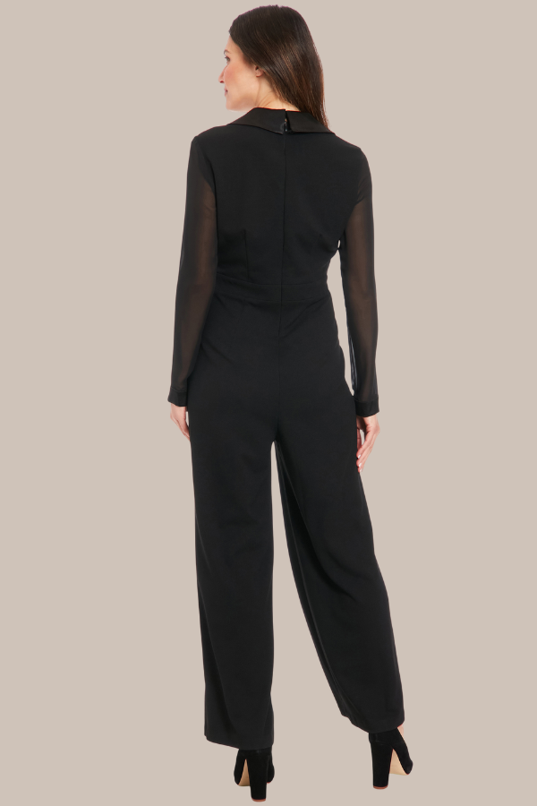 Long-Sleeve Satin Crepe Jumpsuit | Black