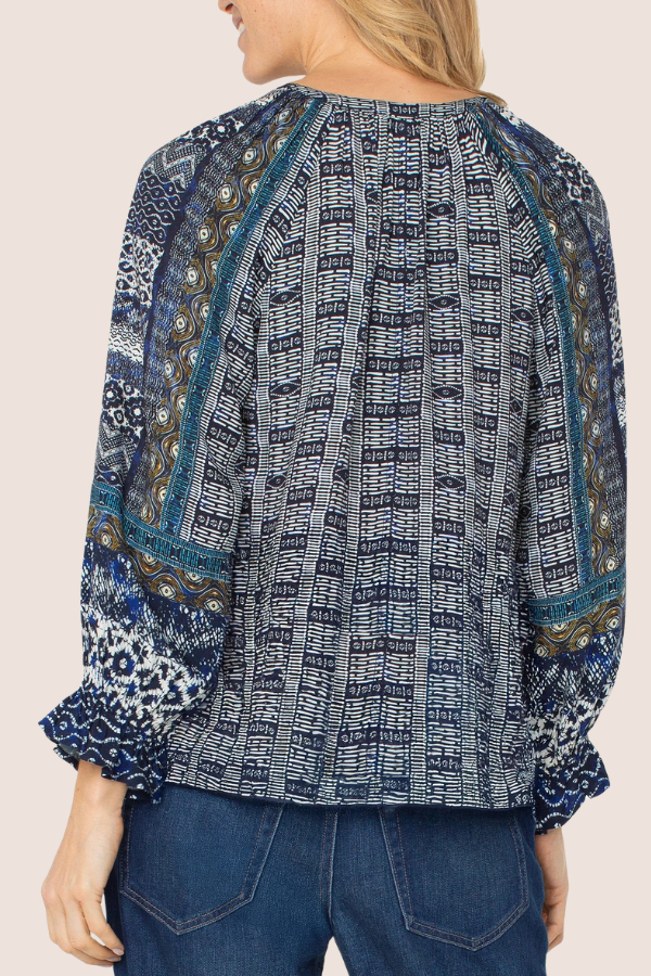 3/4 Sleeve Button Front Top | Blue Shibori