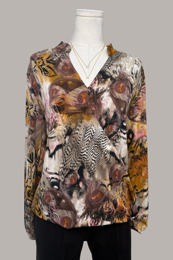Animal Print Surplice Top | Mauve/Tan Print