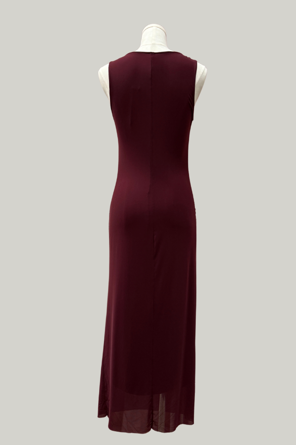 Ruched Midi Dress | Wine Mesh