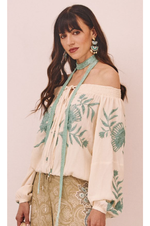 Embroidered Blouse | Water Green