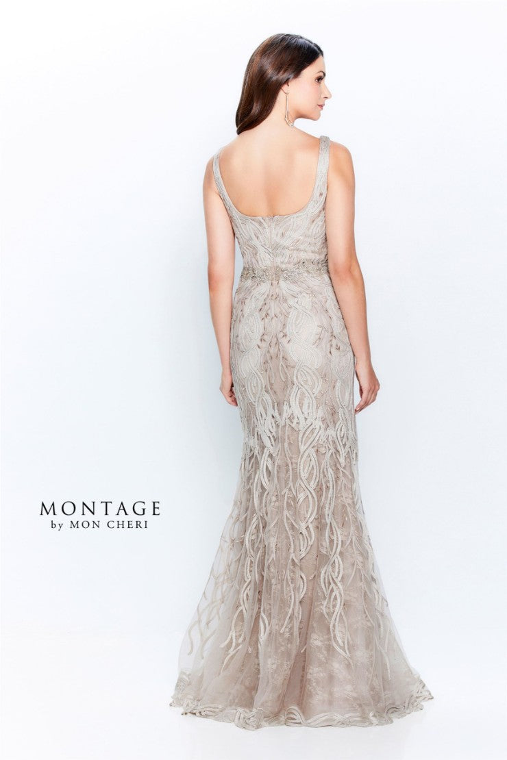 Montage 120921 V-Neck Metallic Ribbon Gown