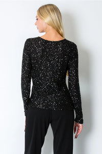 Sequin Scoop Neck Top | Black