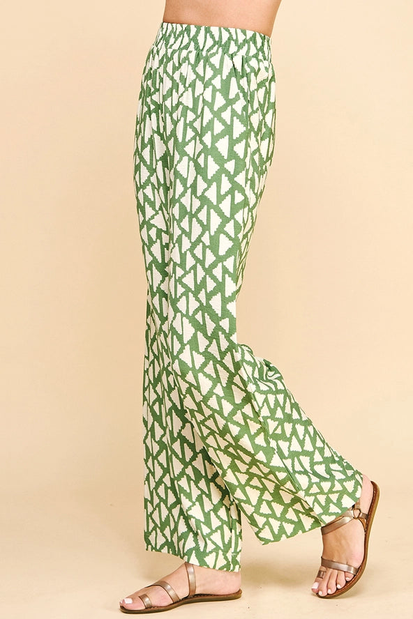 Printed Wide Leg Pants | Green