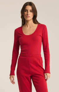 Sirena Rib Long-Sleeve Tee | Haute Red, Heather Taupe