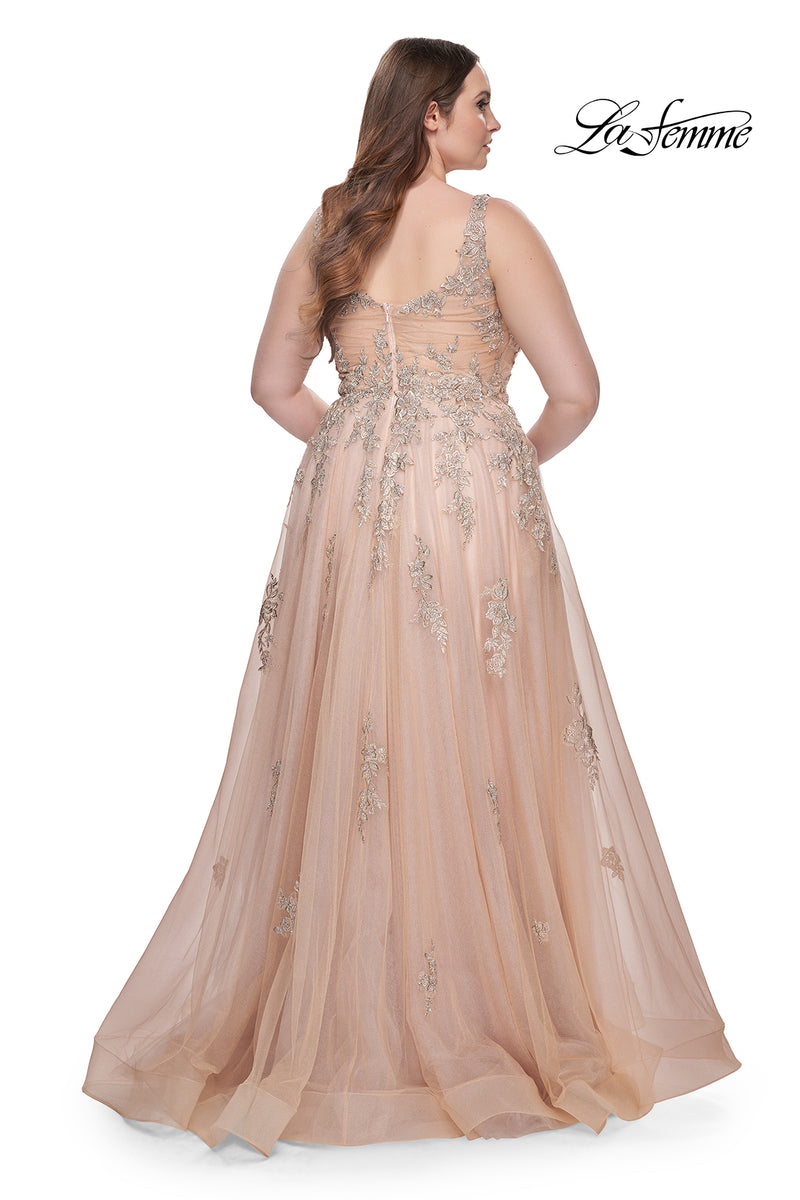 La Femme 31383 Surplice Lace Tulle Gown