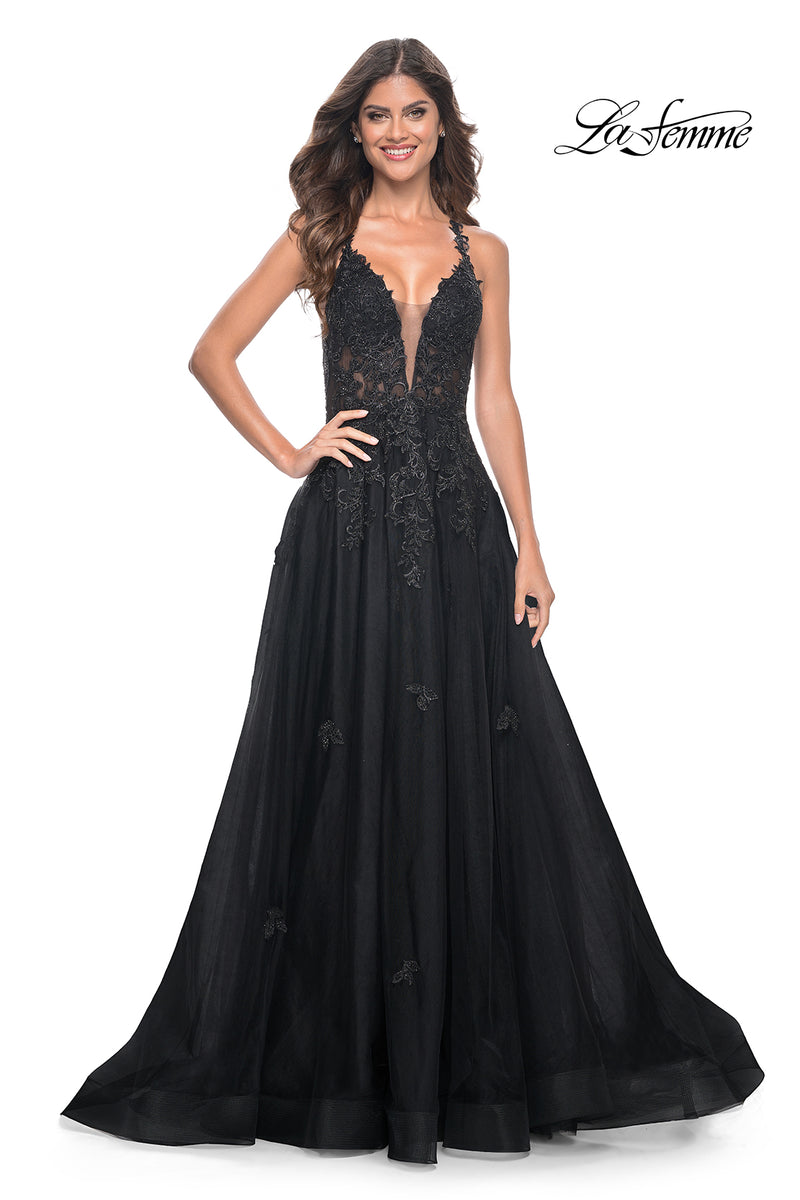La Femme 32022 A-Line Tulle with Rhinestone