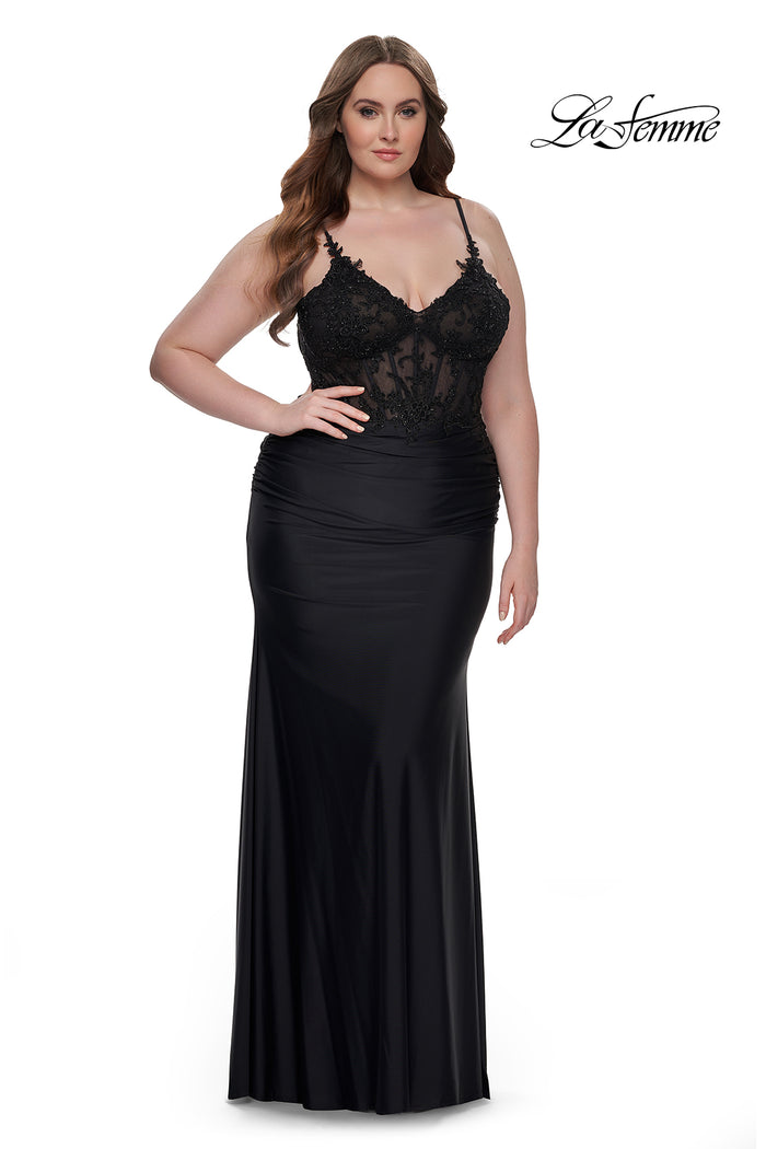 La Femme 32226 Lace Jersey Gown | Plus