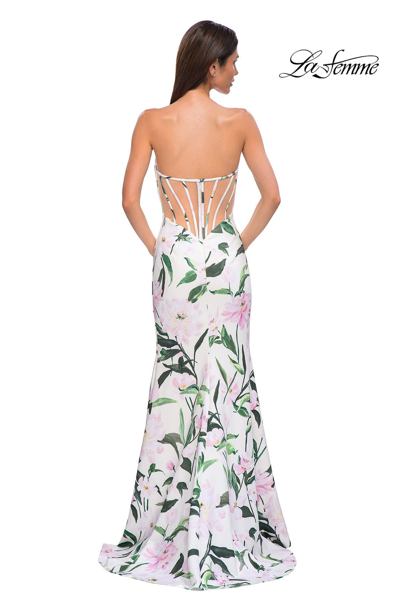 LaFemme 32752 Strapless Floral Print Jersey Gown