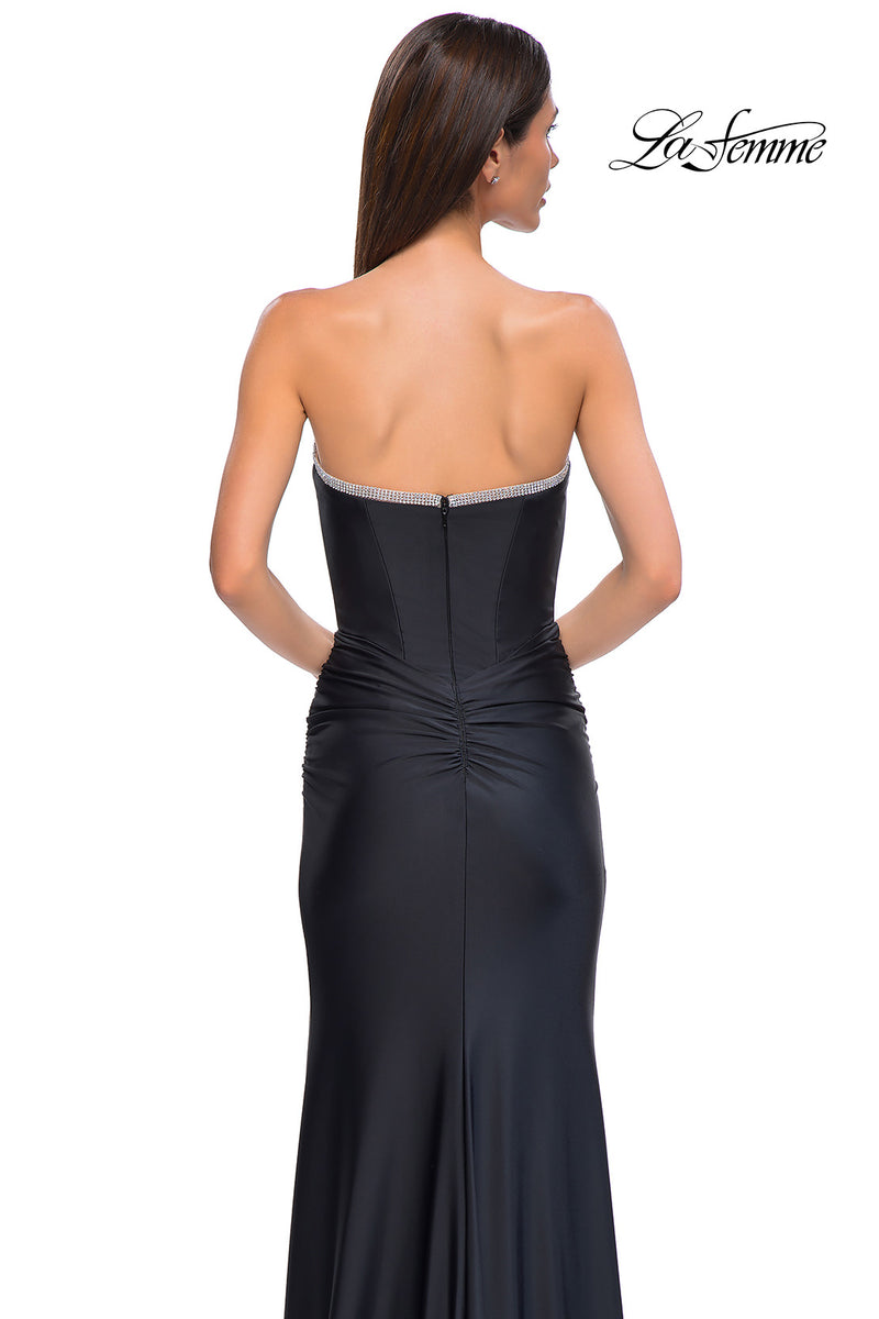 LaFemme 32756 Stoned Strapless Gown w/ Slit