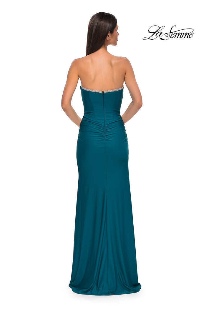 LaFemme 32756 Stoned Strapless Gown w/ Slit