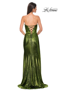 LaFemme 32803 Metallic Strapless Jersey Gown w/ Train