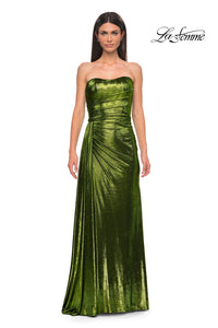 LaFemme 32803 Metallic Strapless Jersey Gown w/ Train