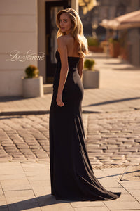 LaFemme 32919 Peaked Strapless Jersey Gown