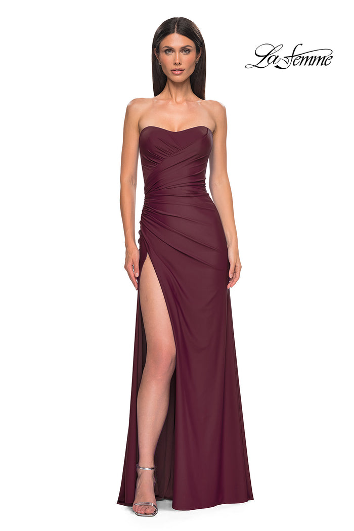 LaFemme 33012 Strapless Jersey X-Back w/ Slit