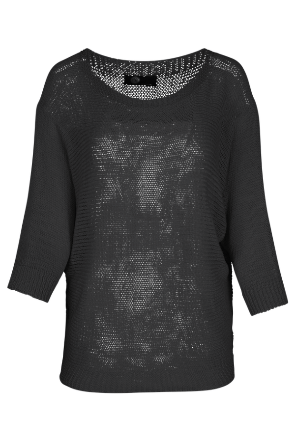 Knit Open Weave Sweater | Black , Latte