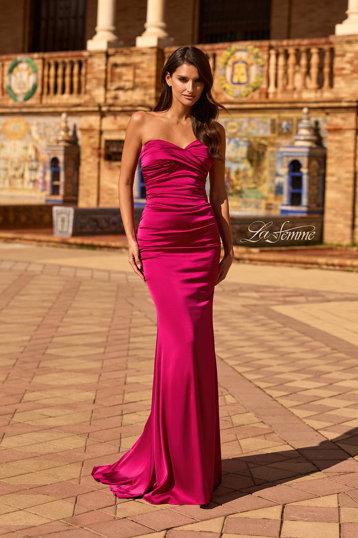 LaFemme 33531 Curved Satin Strapless Gown