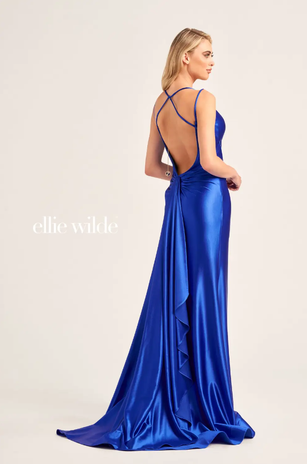 Ellie Wilde 35212 Stretch Satin Gown With Open Back