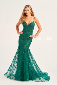 Ellie Wilde 35221 Fit & Flare Beaded Lace Gown