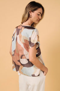 Round Neck Short Sleeve Top | Multi Abstract
