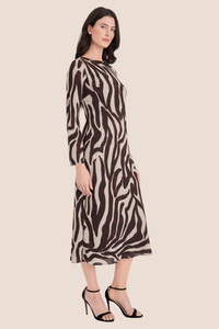 Long-Sleeve Midi Dress | Khaki/Brown