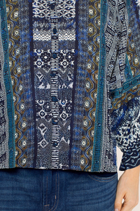 3/4 Sleeve Button Front Top | Blue Shibori