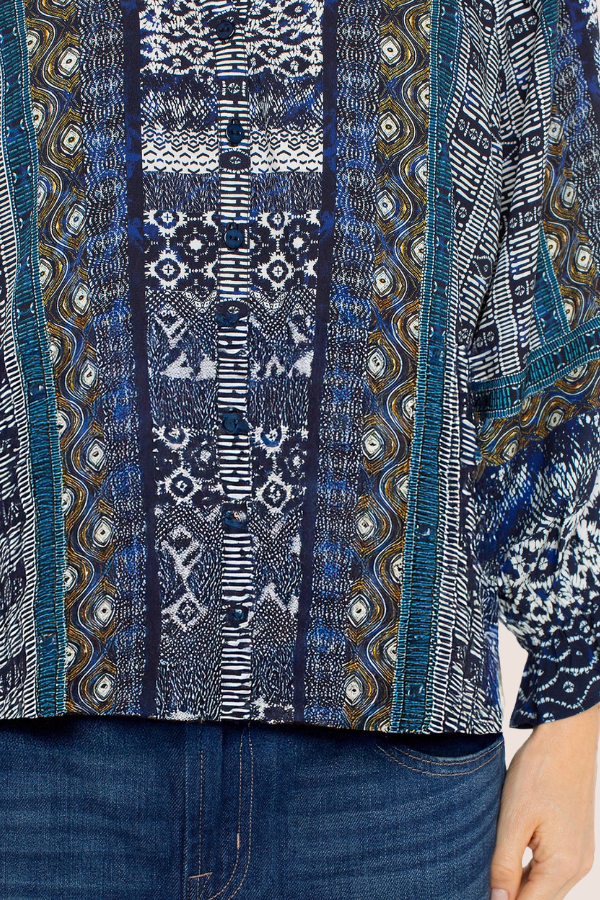 3/4 Sleeve Button Front Top | Blue Shibori