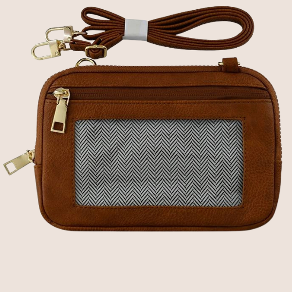 Mini Crossbody Wallet | Tan, Champagne Gold