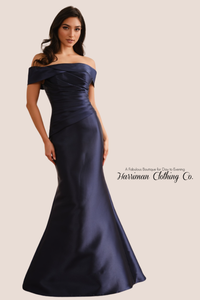 Off Shoulder Mikado Button Back Gown