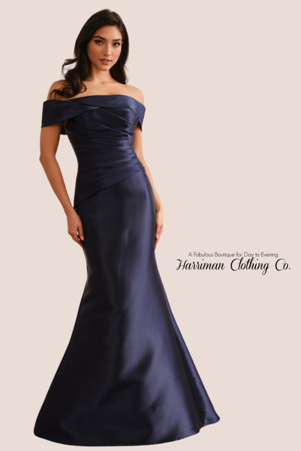 Off Shoulder Mikado Button Back Gown
