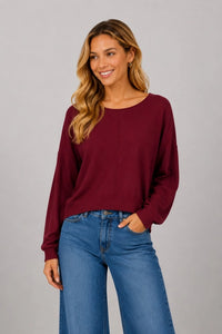 Seam Front Round Neck Pullover Sweater | Various Colors