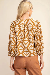 Bold Print V-Neck Top | Beige, Black