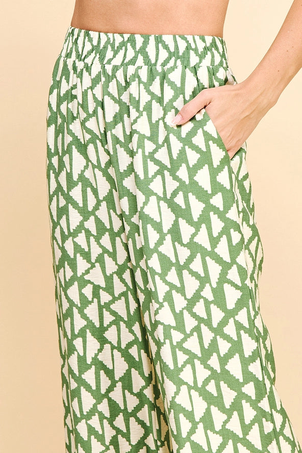 Printed Wide Leg Pants | Green