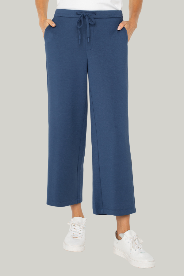 Pull-On Wide Leg Crop Trouser | Prussian Blue, Black