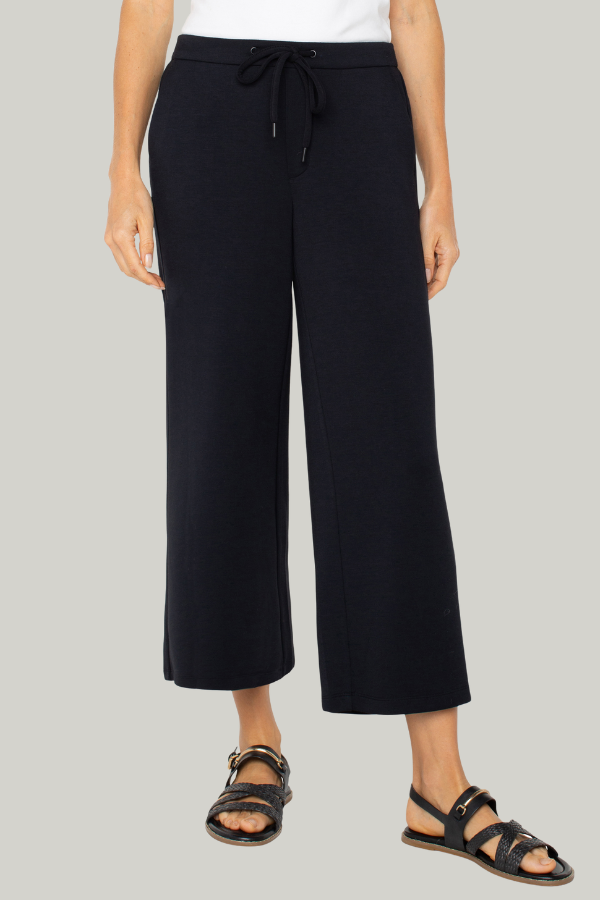 Pull-On Wide Leg Crop Trouser | Prussian Blue, Black
