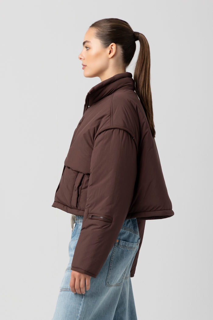 Cargo Pocket Crop Puffer Jacket | Brown