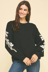 Embroidered Detail Knit Sweater | Black