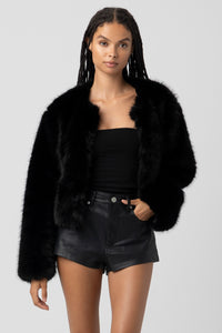 Collarless Fur Jacket | Black, Sand