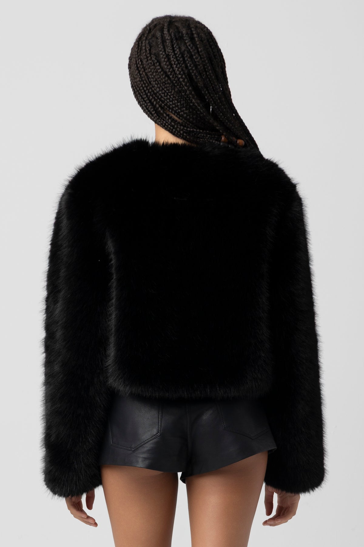 Collarless Fur Jacket | Black, Sand