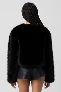 Collarless Fur Jacket | Black, Sand