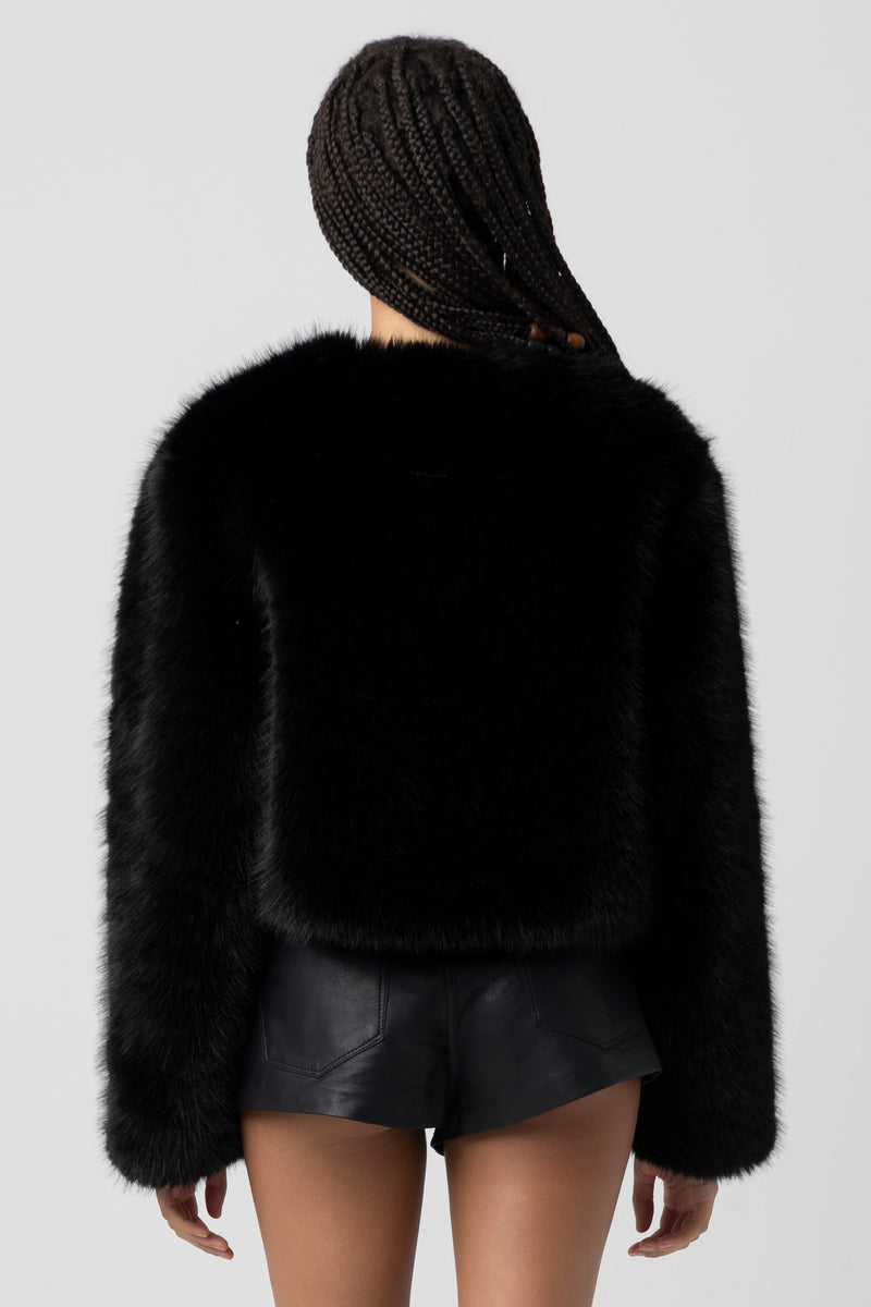 Collarless Fur Jacket | Black, Sand