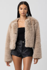 Collarless Fur Jacket | Black, Sand